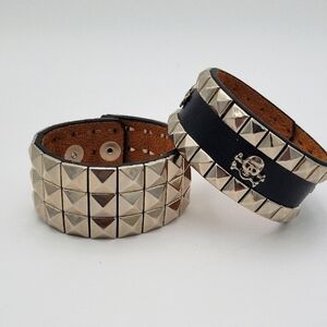 Set Of 2 Unisex Leather Studded Wrist Cuffs (#2)